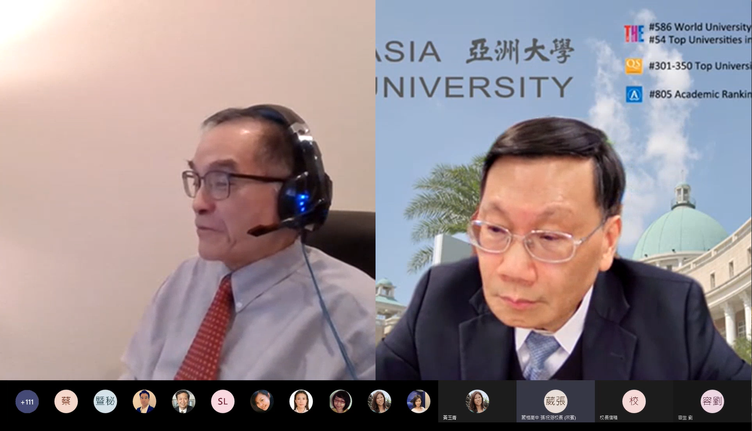 亞大校長蔡進發(右)以「願景、創新治理與永續發展：21世紀高等教育典範」為題，與馮達旋教授(左)對談