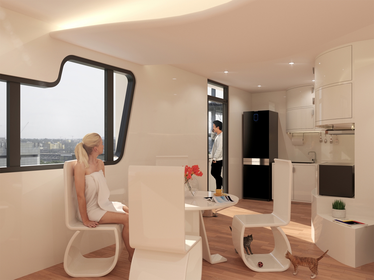 室內設計系梁允睿同學以「全零宅」設計作品，獲巴黎設計首獎 ，圖為全零宅用餐空間。