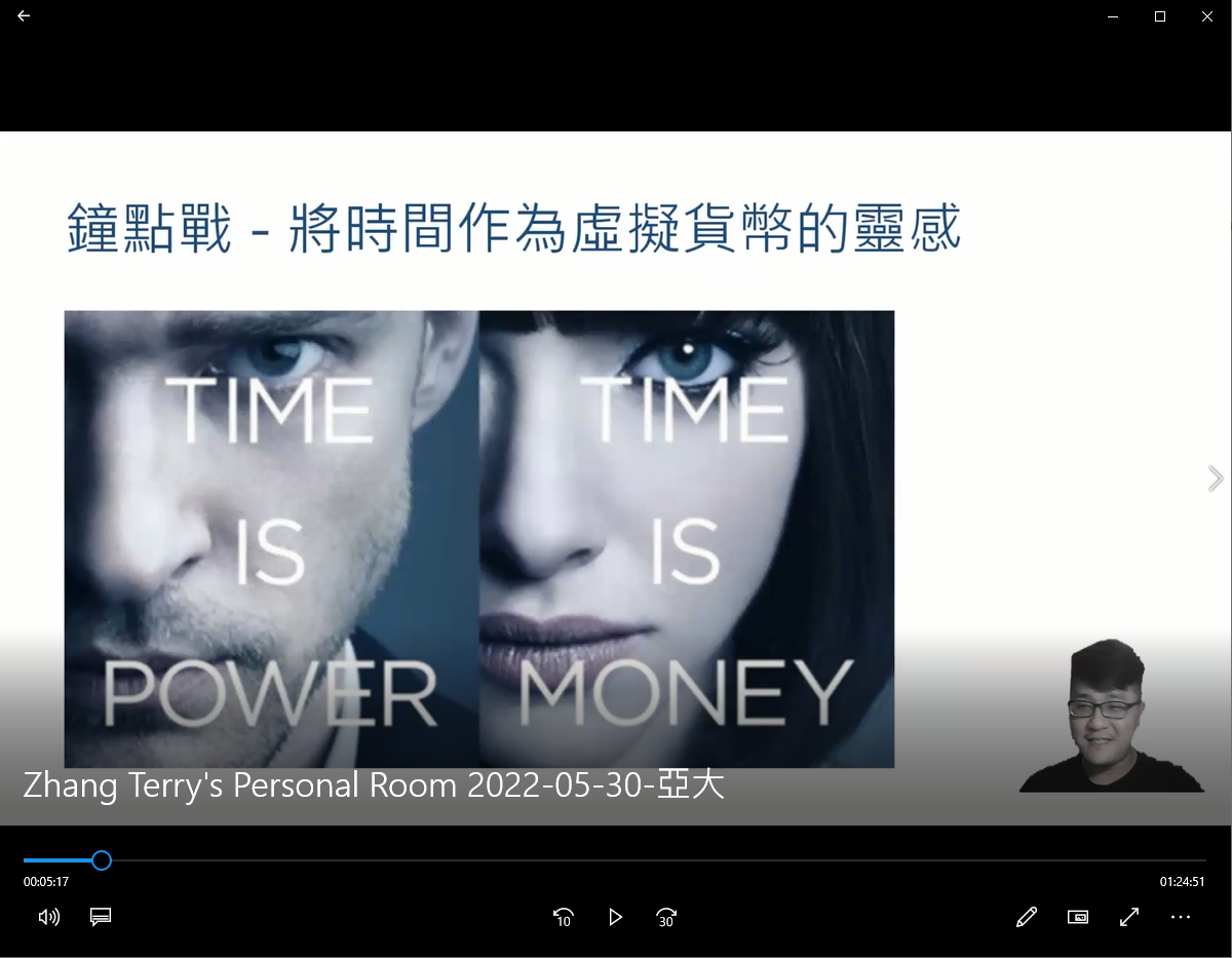 星進公司創辦人兼執行長張祐禎(右下)，以電影「鐘點戰」為例，演講「創客不設限-思考變生意」