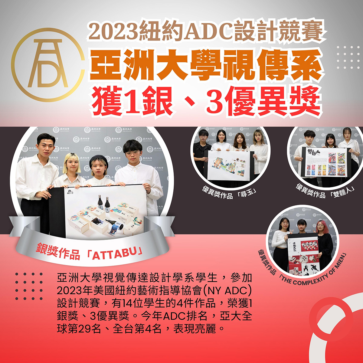 2023紐約ADC設計競賽 亞洲大學視傳系獲1銀、3優異獎