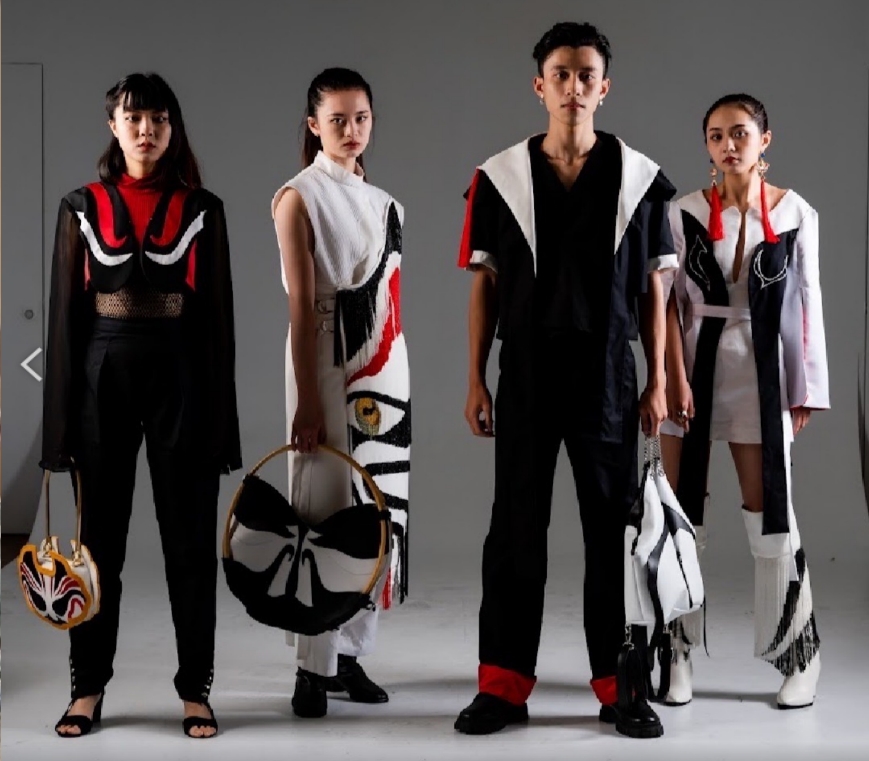 圖為亞大時尚系林美辰同學，以作品《戲韻》，登上「2023 ANGDE亞洲新生代設計展」的「年度100新銳設計師」。