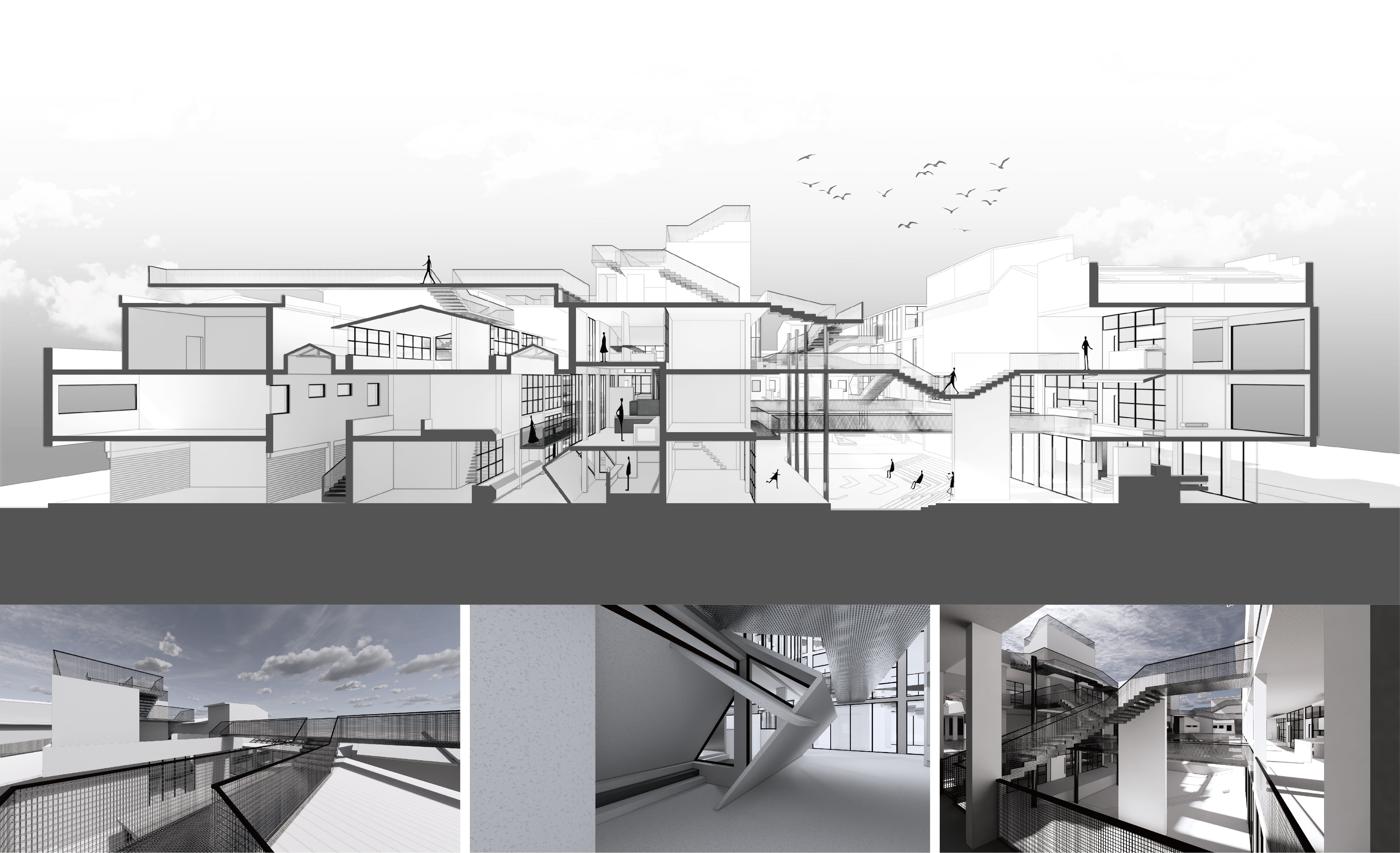 圖為亞大室設系劉彥廷同學的「藝質‧聚落」作品，榮獲「2023西班牙ISARCH建築學生大獎」2大獎。