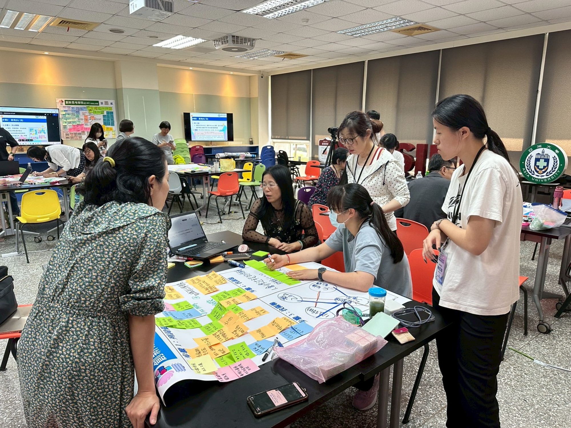 設計思考小組進行第二階段地圖操作,針對服務對象需求歸納社會實踐議題,並運用AI協作研發數位衛教素材,精準解決利害關係人之需求與痛點。