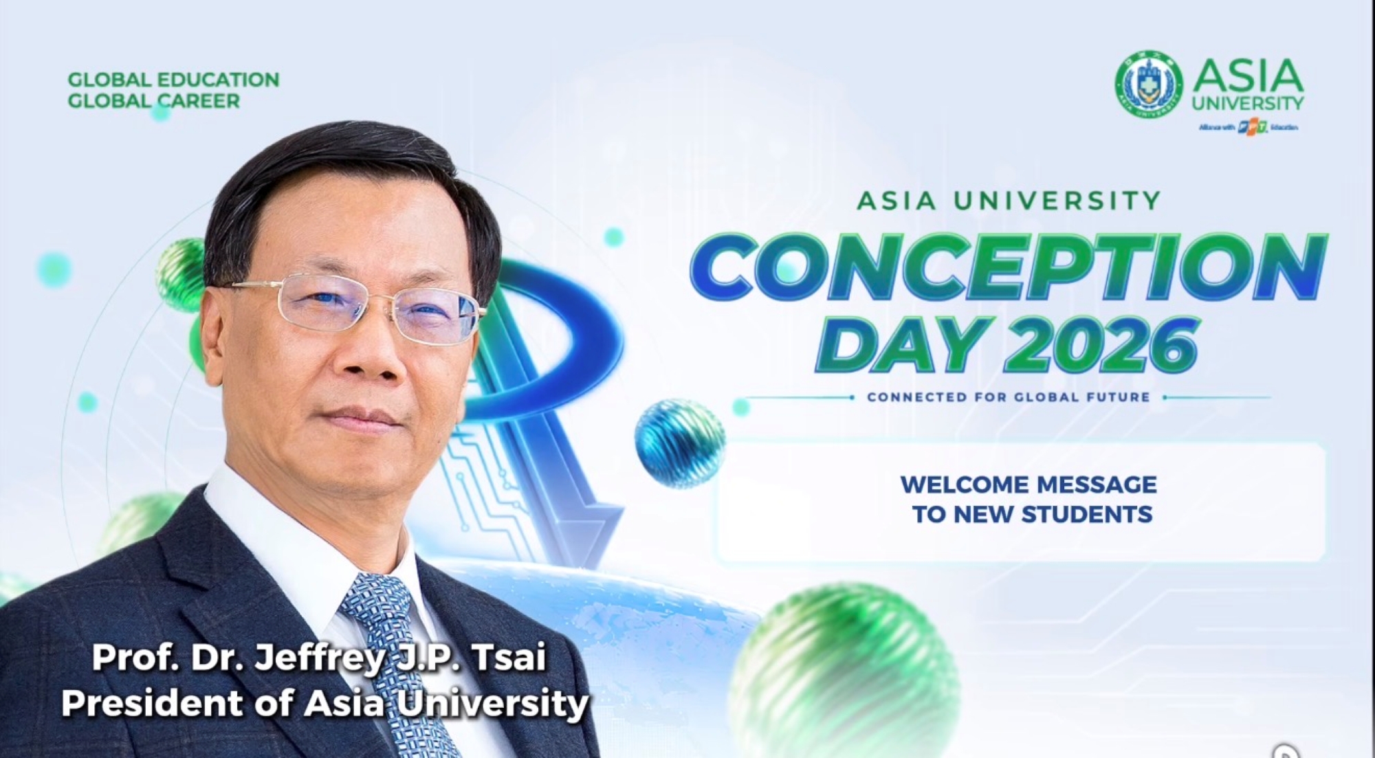 President Dr. Jeffrey J.P. Tsai of Asia University delivered a remote online speech, overcoming geographical limitations to warmly welcome and extend congratulations to the new students and parents of the AU-Vietnam dual degree program